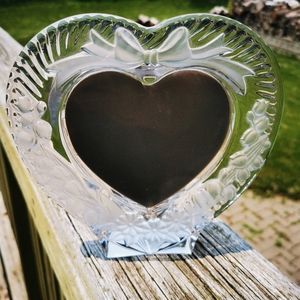 Vintage Studio Nova Crystal Frosted Glass Heart and Bows Picture Frame